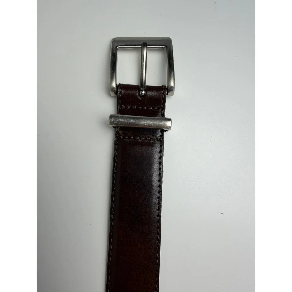 Mens Genuine Leather Belt 38 Brown Silver Buckle Metal Tip Dress Casual 44in